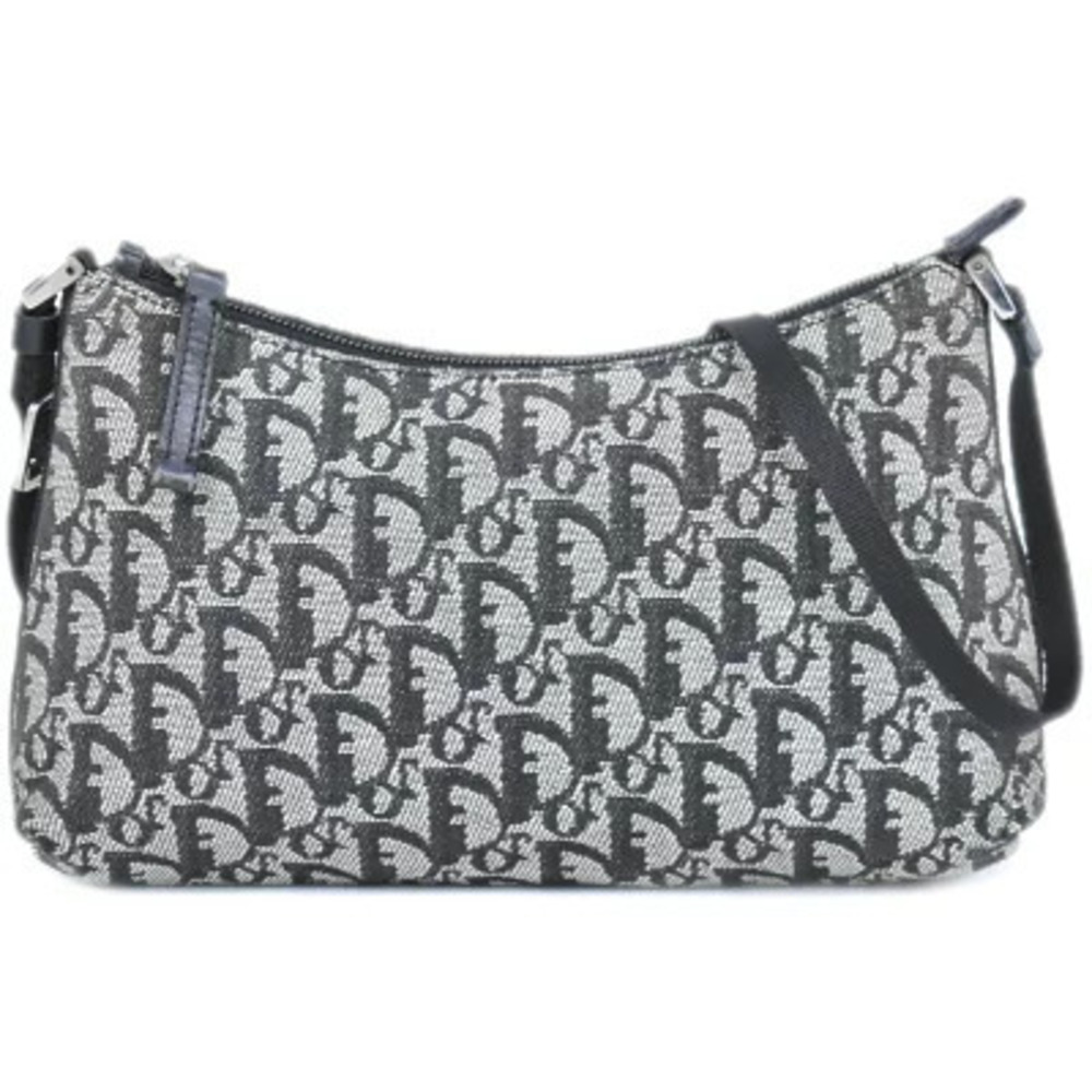 Christian Dior Trotter Canvas Shoulder Bag Black Gray